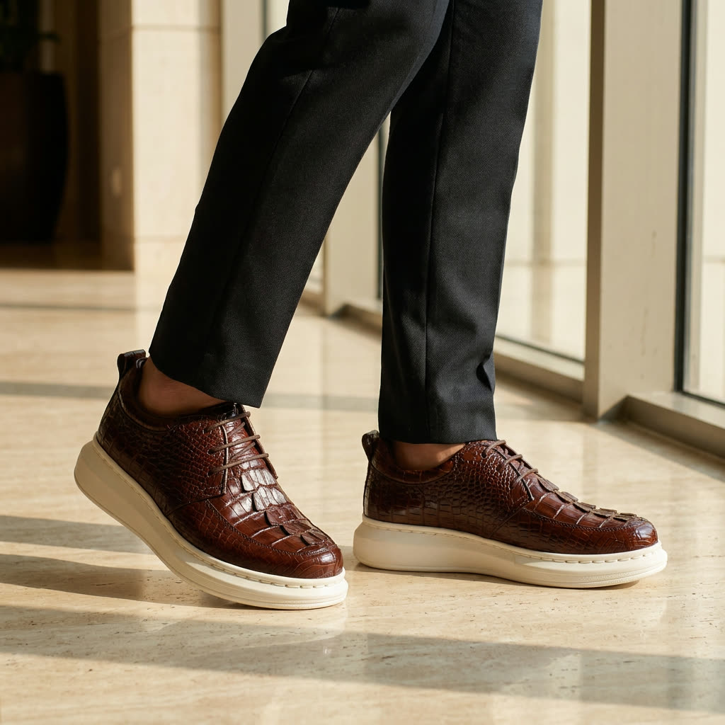 Sneaker da cá sấu nguyên tấm, điểm nhấn da đuôi GTT-D02 khi mang